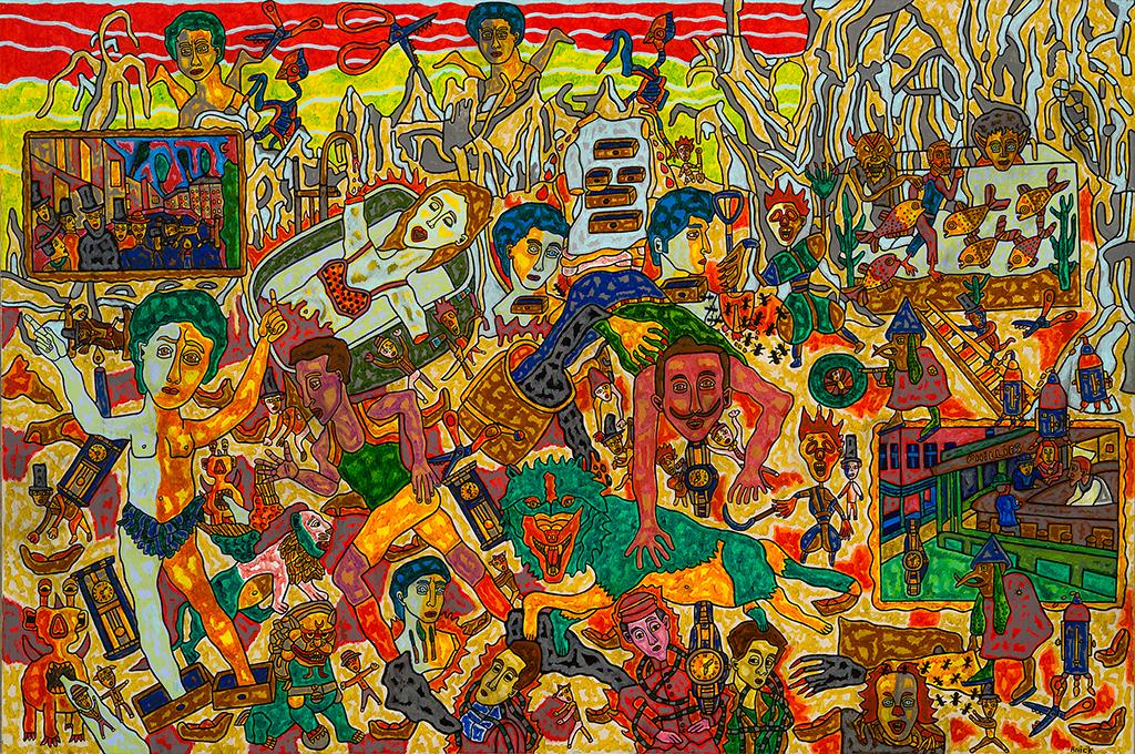 In the Land of Incubi and Succubi by Anick Langelier visionary acrylic painting