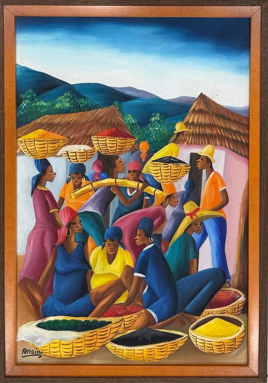 Antoine 24"x16" Market Scene 1985 Oil on Canvas Painting #1PMC-NY