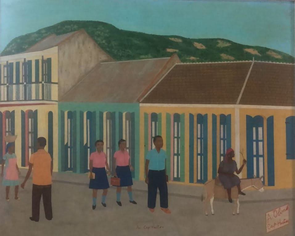 Antoine Obin (1929-1992) 20"x24" Au Cap-Haitien c1960 Oil on Masonite Unframed Painting #1YN