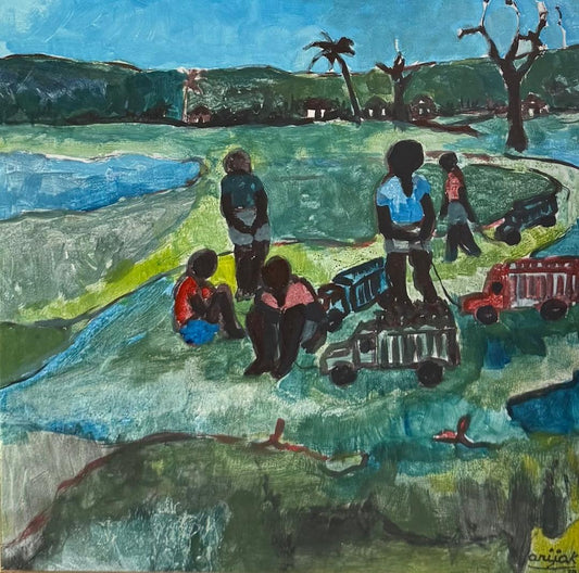 Harry Jacques (Arijak) 24"x24" Kamyon (Trucks) 1978 Acrylic on Board Unframed Painting #3RS