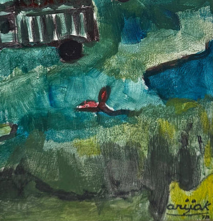 Harry Jacques (Arijak) 24"x24" Kamyon (Trucks) 1978 Acrylic on Board Unframed Painting #3RS