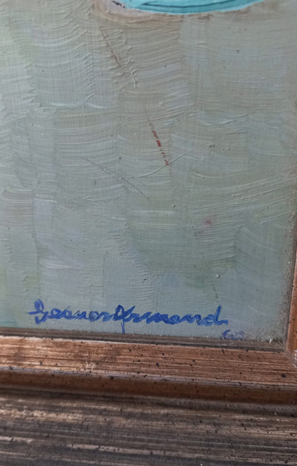 Gesner Armand (1936-2008) 12"x16" Vase of Flowers & Glasses  1960s Oil on Board Framed Painting #1MES