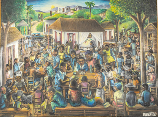 Wilson Bigaud (Haitian, 1931-2010) 37.75"x47.75" The Funeral 1981 Oil on Canvas Framed Painting #21SS