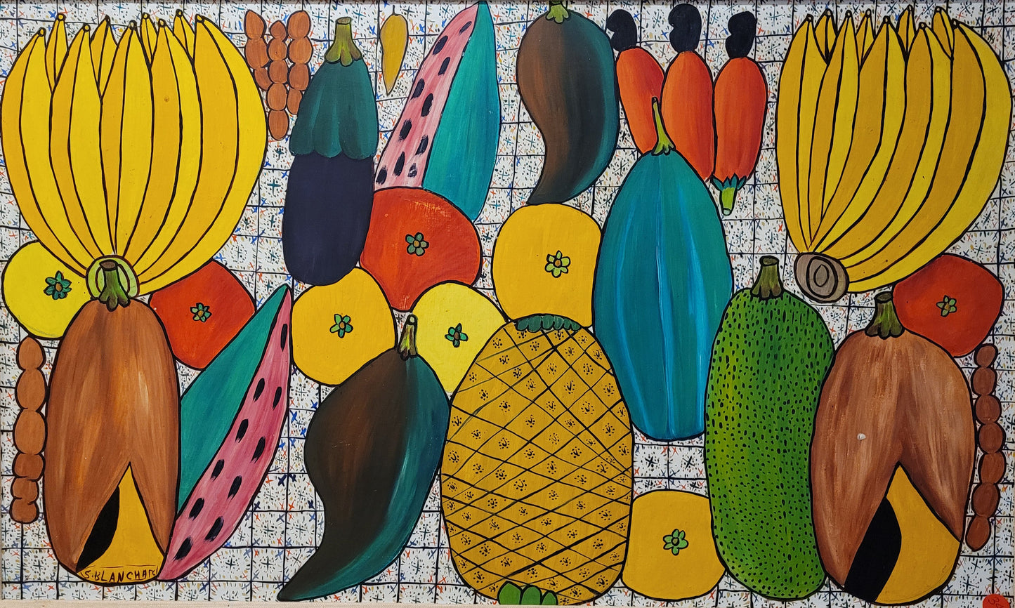 Sisson Blanchard ( 1926-1981) 30"x18" Still-Life/Fruits c1970 Oil on Board Painting#1WF