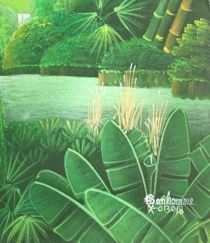 Albott Bonhomme 20"x16" Two Birds Bonding, River & Trees 2022 Acrylic on Canvas Unframed Painting #26MFN