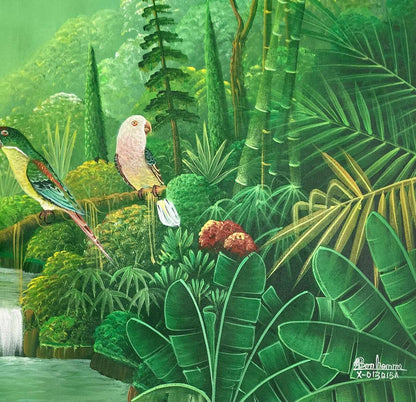 Albott Bonhomme 20"x24" Two Birds Relaxing on a Branch 2022 Acrylic on Canvas Unframed Painting #27MFN