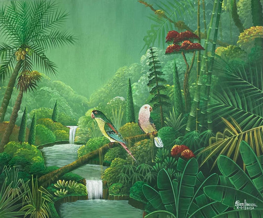 Albott Bonhomme 20"x24" Two Birds Relaxing on a Branch 2022 Acrylic on Canvas Unframed Painting #27MFN