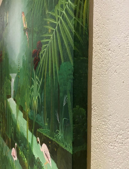 Albott Bonhomme 60"x40" Paradise with Parots and Pink Flamingoes 2024 Acrylic on Canvas Painting-Gallery Wrapped #1JN-HA