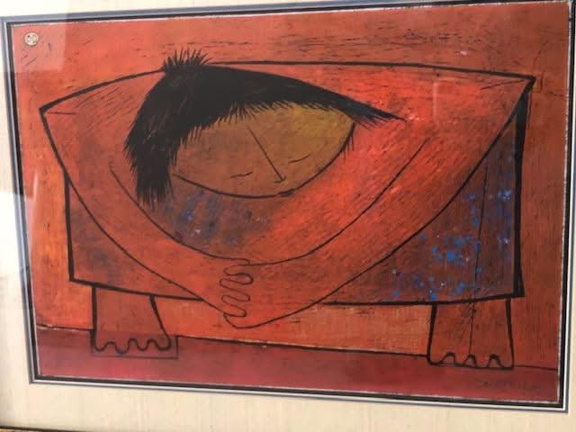 Angel Botello (1913-1986) 12.25"x 17.75" 'MUJER' Unframed Hand-Signed DD- Linocut Print #1SJ