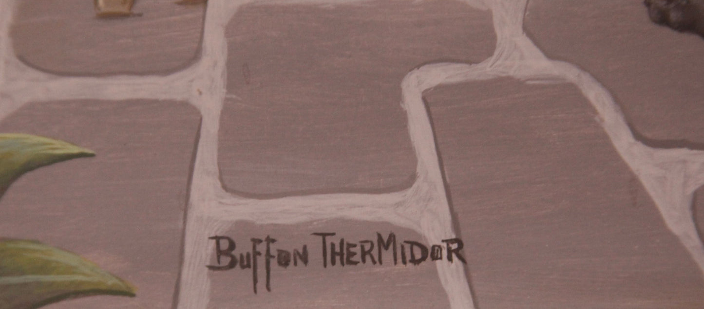 Buffon Thermidor 20"x16" Girl Feeding Chickens 1990 Oil on Board Painting#1TP