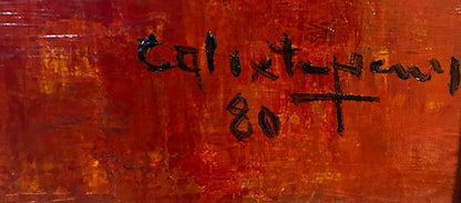 Calixte Henry (1933-2010) 32"x24" Village Gathering 1980 Acrylic on Canvas Unframed Painting #1AK