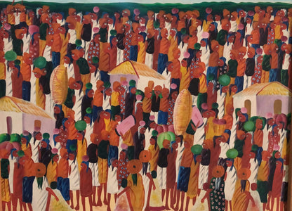 CASIMIR Laurent (1928-1990)  24"x30" Crowded Market  c1970  Oil on Canvas Unframed Painting #1YN