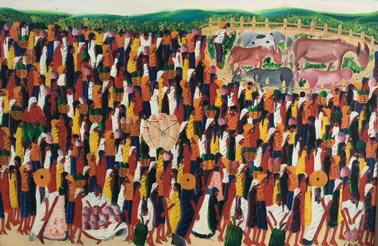 CASIMIR Laurent (1928-1990)  24"x36" Animal Market c1970 Oil on Canvas Unframed Painting #2YN