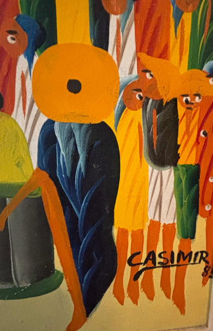CASIMIR Laurent (1928-1990) 35"x23" The Cockfight c1970 Oil on Canvas Unframed Painting #1GL