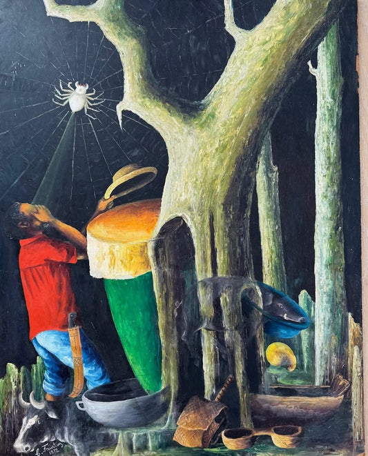 Celestin Faustin 30"x24" Spider Vision 1972 Oil on Board Painting #1CZ