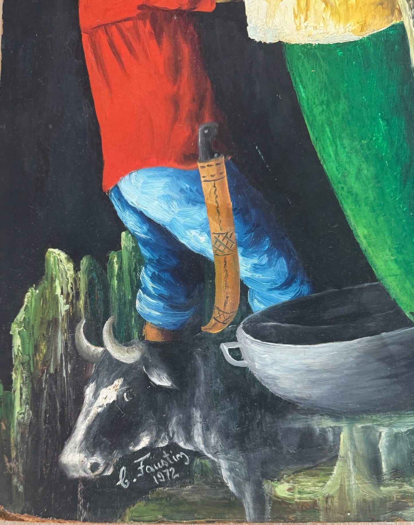 Celestin Faustin (Haitian, 1948-1981) 30"x24" Spider Vision 1972 Oil on Board Painting #1CZ