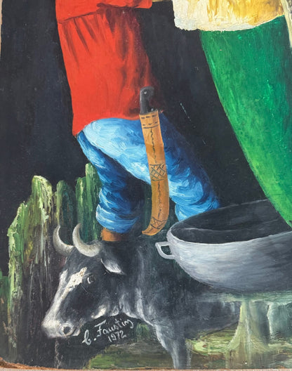 Celestin Faustin (Haitian, 1948-1981) 30"x24" Spider Vision 1972 Oil on Board Painting #1CZ