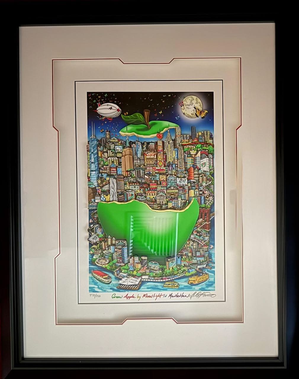 Serigraph  Green Apple By Moonlight in Manhattan by Charles Fazzino