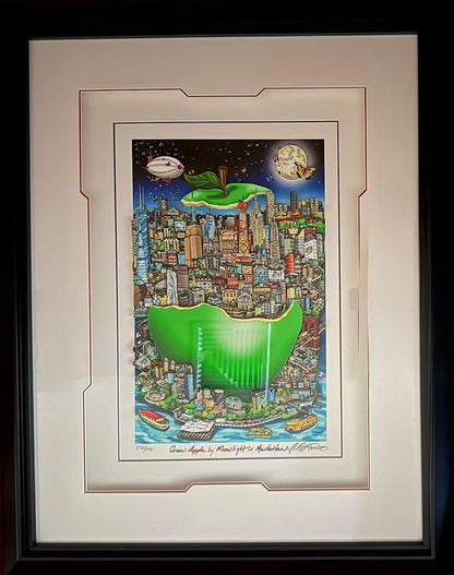Serigraph  Green Apple By Moonlight in Manhattan by Charles Fazzino