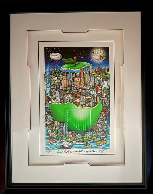 Serigraph  Green Apple By Moonlight in Manhattan by Charles Fazzino