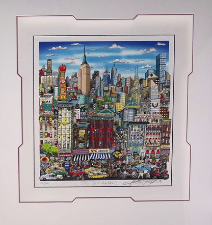 Charles Fazzino 16"x17" 'It's Just New York' 2023 3-D Relief Serigraph in Color with Mixed Media Embellishments on Paper. Hand-Signed in Ink Lower Right by the Artist 532/950 Framed 33.5"x34.5" #1NS