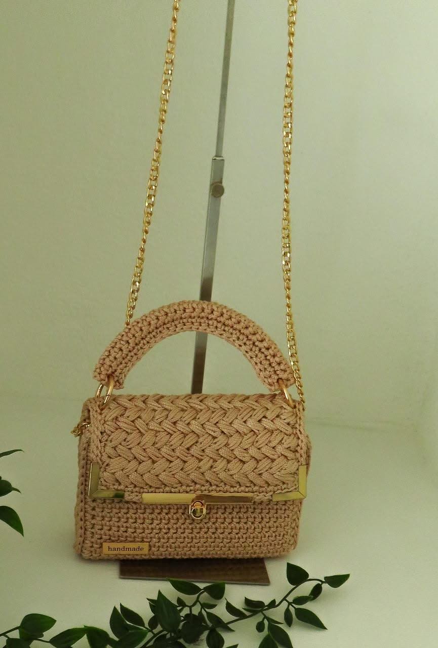 "Classic" by Lady Katrina Crochet 7.5" x 4.75" (19 x12 cm)  Small Gold Yellow Handbag Made in Haiti  #KATRINA#6