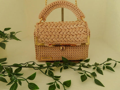 "Classic" by Lady Katrina Crochet 7.5" x 4.75" (19 x12 cm)  Small Gold Yellow Handbag Made in Haiti  #KATRINA#6