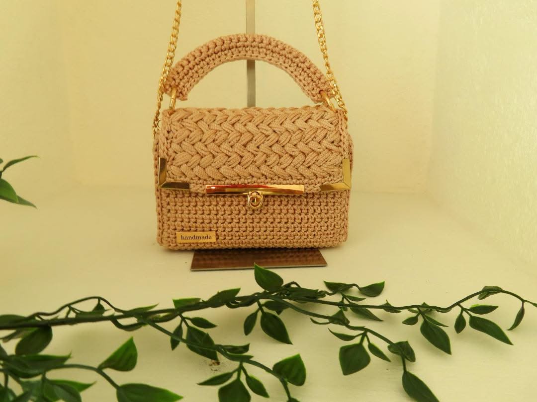 "Classic" by Lady Katrina Crochet 7.5" x 4.75" (19 x12 cm)  Small Gold Yellow Handbag Made in Haiti  #KATRINA#6