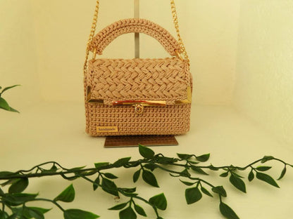 "Classic" by Lady Katrina Crochet 7.5" x 4.75" (19 x12 cm)  Small Gold Yellow Handbag Made in Haiti  #KATRINA#6