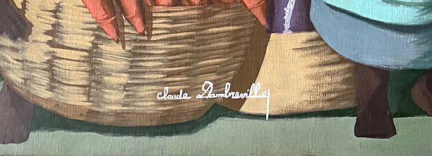 Claude Dambreville (1934-2021) 36"x48" Market Vendors with Carrots 1997 Acrylic on Canvas Unframed Painting#1JN-HA