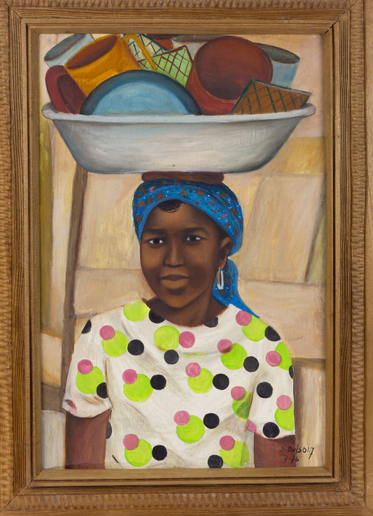 Sterne Delsoin 24"x16"  Fruit Seller 1976 Oil on Canvas Framed Painting #27SS