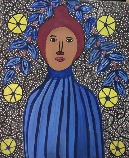 Denis Smith 24"x20" Blue Female 1981 Acrylic on Canvas Painting #3GN-HA