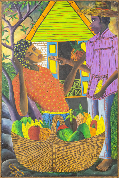 Wilmino Domond (1925-2006) 24"x15.75" Romance 1944 Oil on Board Framed Painting #4SS