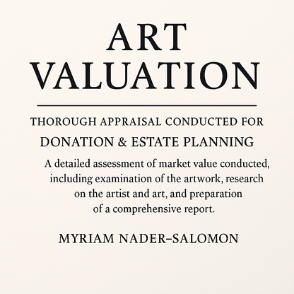 art valuation services by Myriam Nader-Salomon on a white background