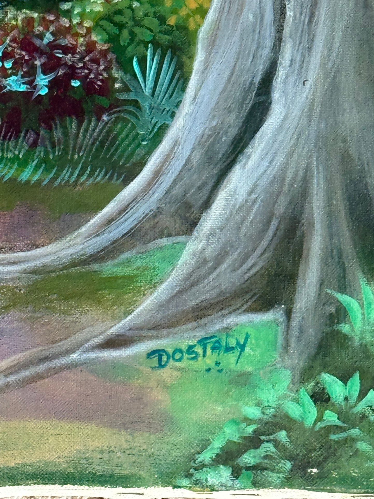 Emmanuel Dostaly 32"x32" Unicorns c1990 Acrylic on Canvas Painting #1BB