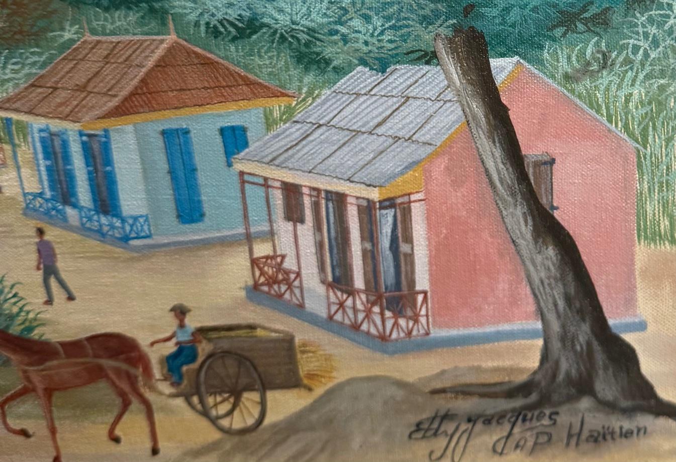Eddy Jacques 16"x24" Cap-Haitian Town Scene c1990 Oil on Canvas Unframed Painting #1RS