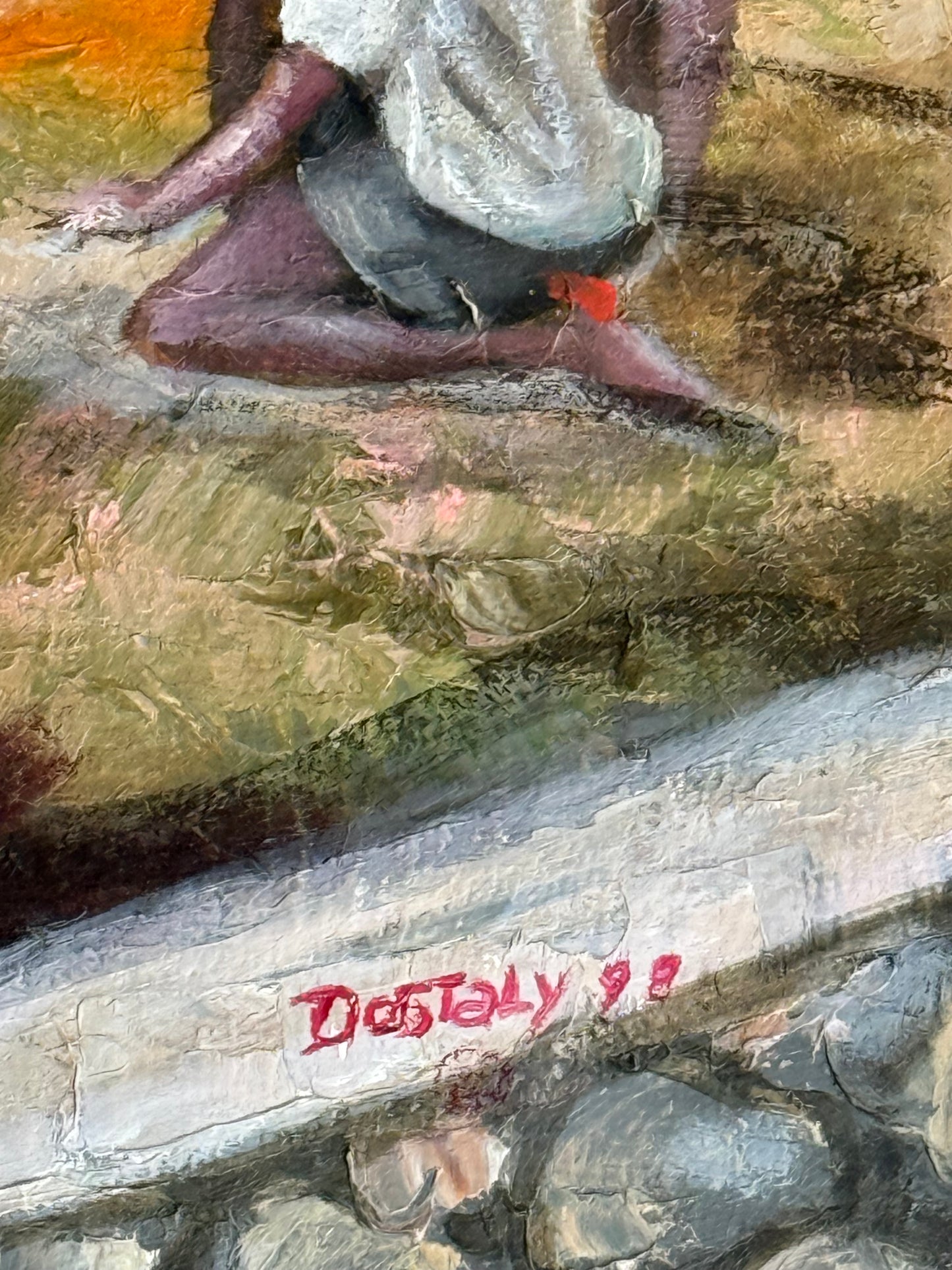 Emmanuel Dostaly 36"x24" Daily Life 1998 Acrylic on Canvas Painting #2BB