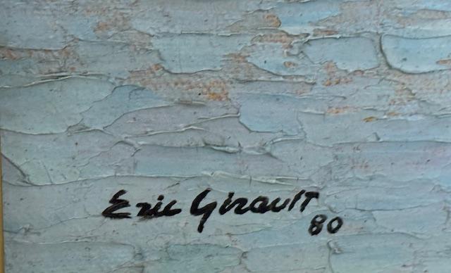 Eric Girault 28"x47" Harbor Scene with Sailboats 1980 Oil on Canvas Unframed Painting #1BN