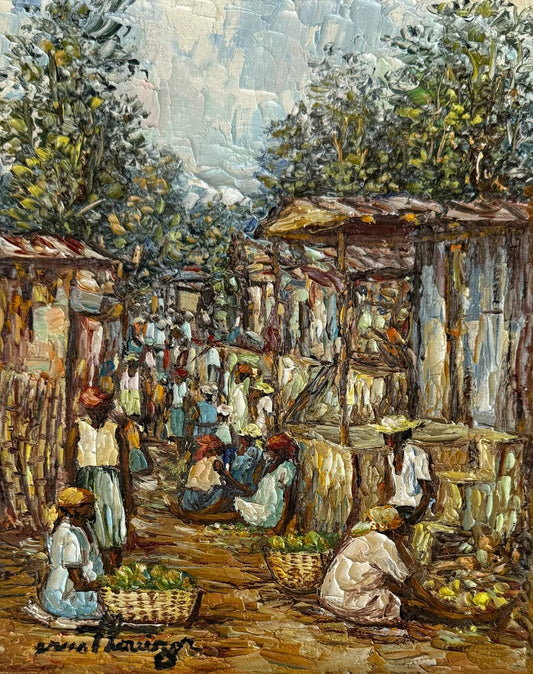 Ernst Louizor (Haitian, 1938-2011) 10"x8" Marketplace 1999 Oil on Canvas Painting #105-3-96MFN