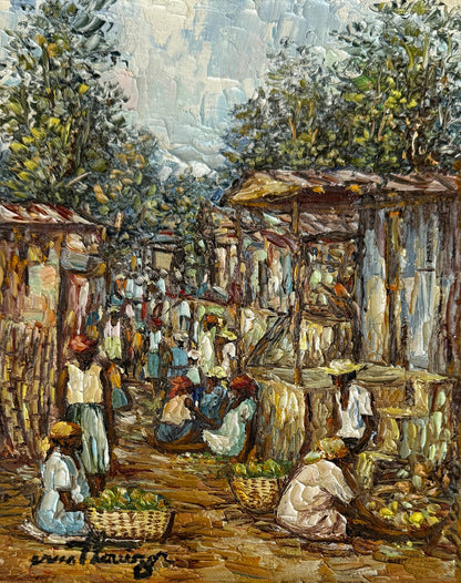 Ernst Louizor Marketplace 1999, Myriam F. Nader Private Collection, original Haitian oil painting 