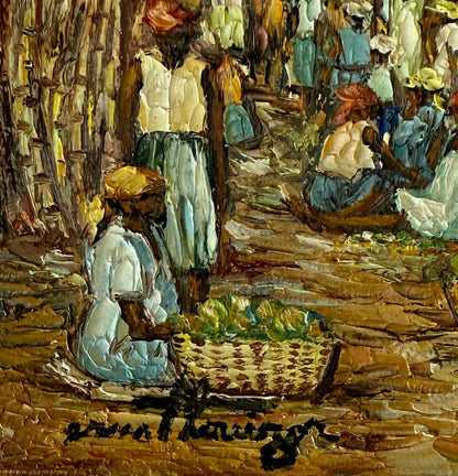 Ernst Louizor (Haitian, 1938-2011) 10"x8" Marketplace 1999 Oil on Canvas Painting #105-3-96MFN