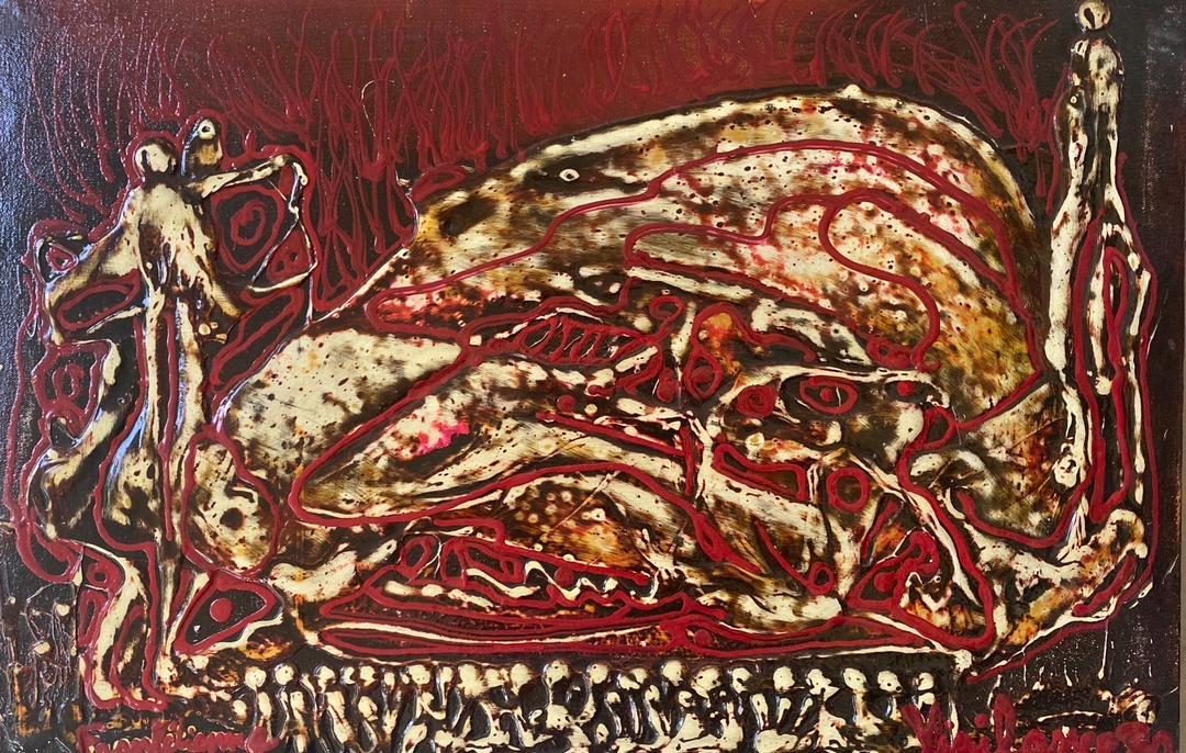 Franck Étienne Frankétienne abstract figurative acrylic on canvas Haitian modern art painting