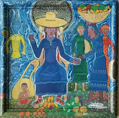 Frantz Zephirin 16"x16" Couzine Zaka (Cousin Zaka) Oil on Board Hand-Painted Board Painting  #22JN-HA