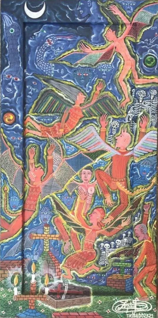 Frantz Zephirin 20"x10" La Montee des Anges de l'Amour  Oil on Canvas Painting  #23JN-HA