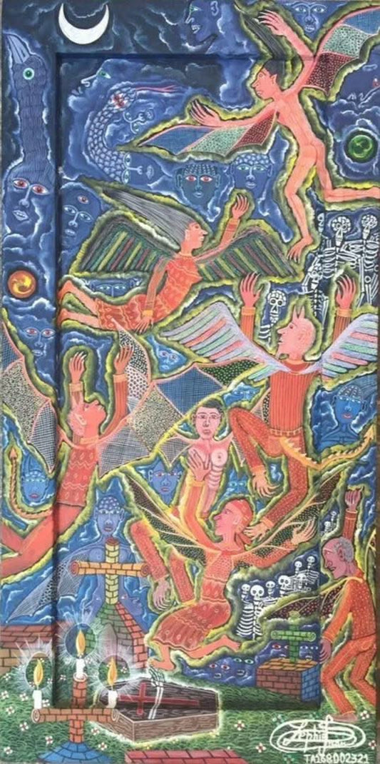 Frantz Zephirin 20"x10" La Montee des Anges de l'Amour  Oil on Canvas Painting  #23JN-HA