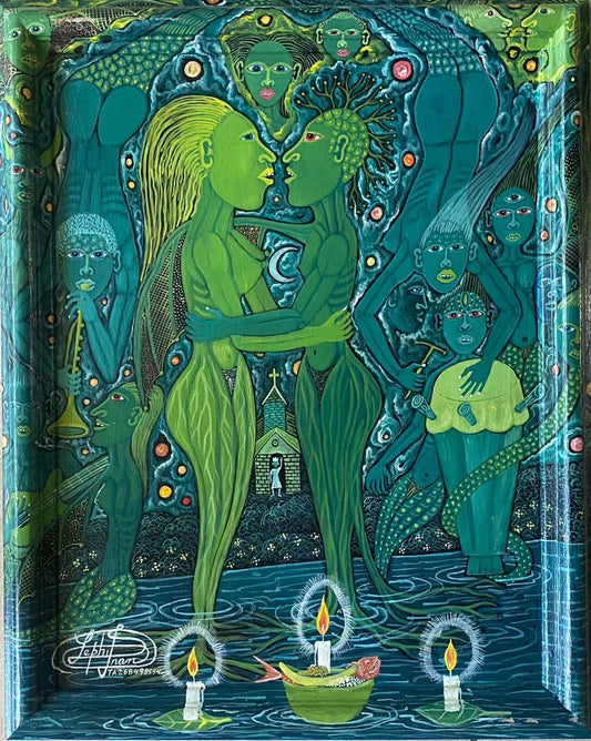 Frantz Zephirin 20"x16" Untitled 2005 Oil on Board Hand-Painted Encrusted Framed Painting  #27JN-HA