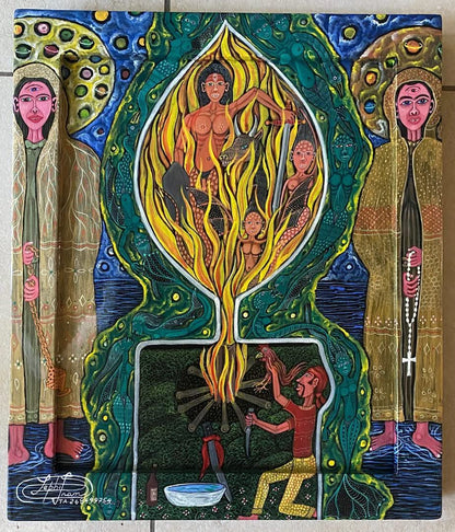 Frantz Zephirin 24"x17" Ceremoniy Ogou Feray 2004 Oil on Canvas Painting #21JN-HA