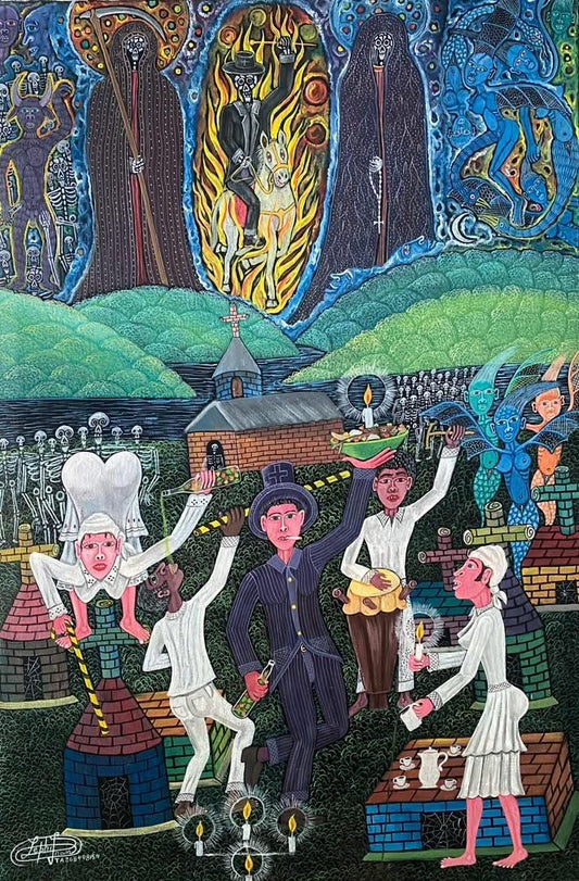 Frantz Zephirin 36"x24" Life Celebration Among The Dead  2005 Oil on Canvas Painting #30JN-HA