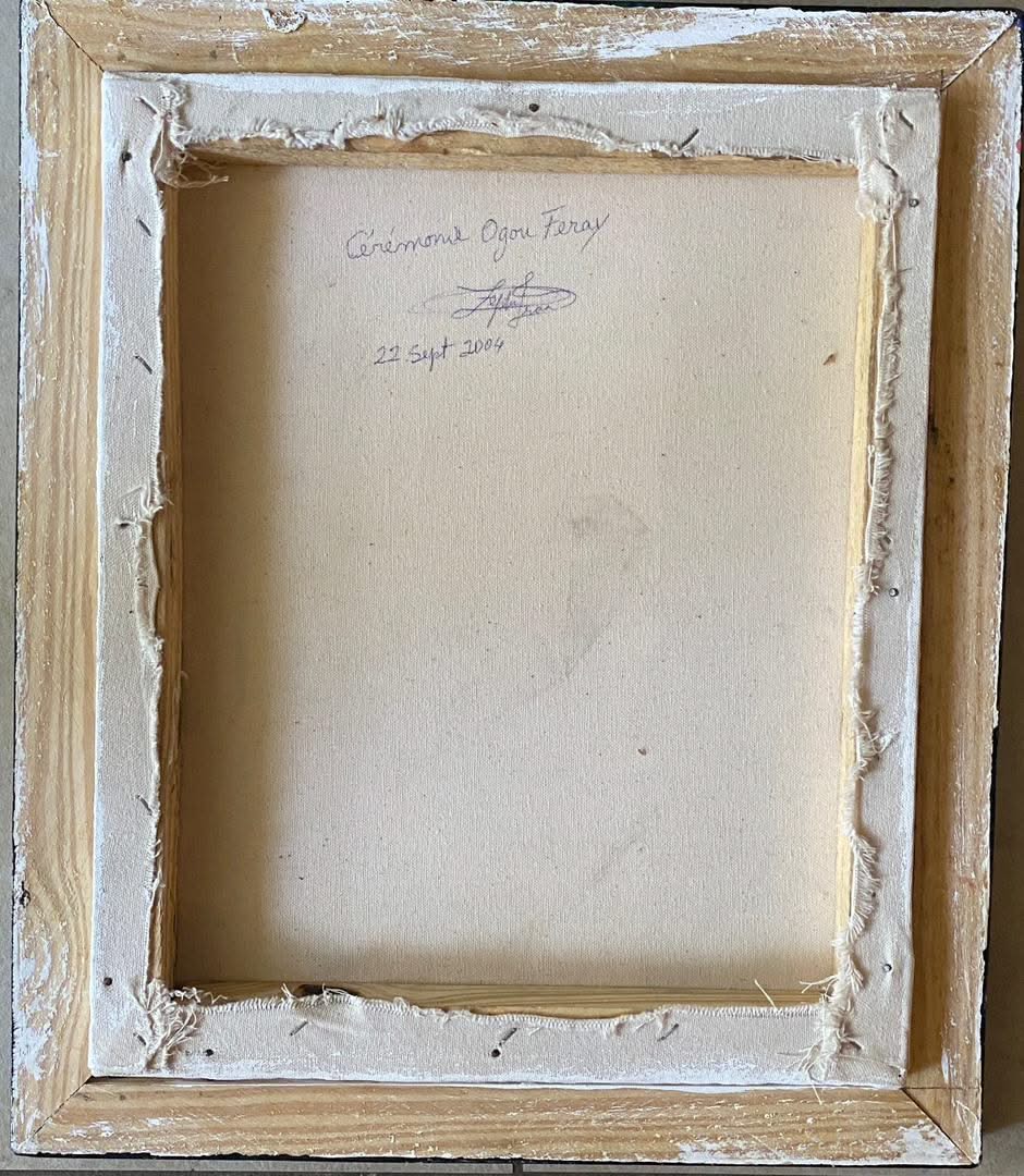 Frantz Zephirin 20”x17.50" Ceremonie Ogou Feray 2004 Oil on Canvas Painting  #21JN-HA