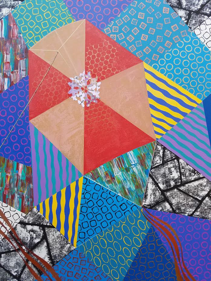 Fred Thomas 40"x 30" Cerf Volant (Kite) 2019  Mixed Media on Canvas Painting #9CFT